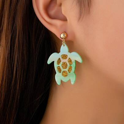 1 Pair Acrylic Turtle Dangle Earring For Women, Summer Ocean Theme Sealife Earrings Jewelry For Daily And Vacation Wear