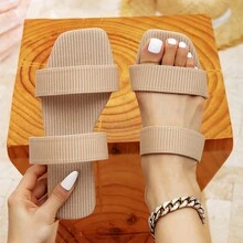 Dép xăng đan đế bằng thời trang nữ, dép đi biển chống trơn trượt dễ thương mùa xuân/hè, dép xăng đan đế bằng kẻ sọc đỏ, dép xăng đan kiểu dáng thanh lịch châu Âu và Mỹ. - Màu Khaki - Xem 12