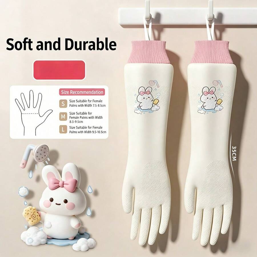 A Pair Of Cleaning Gloves For Home Use, Comfortable Dishwashing Gloves For Household Chores And Kitchen Use, Durable, Thick, And Wear-Resistant, Suitable For Washing Clothes And Cooking, Essential For Outdoor Camping - Size L [Suitable for Women] One Pair - View 1