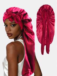 1pc Women's Stretchy Ribbon Long Tube Satin Sleep Cap, Hair Care Cap, Long Hair Head Cover, Suitable For Daily Use - Multicolor - View 26