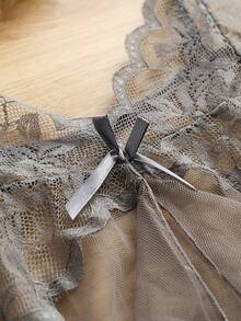 2pcs Sexy Sheer Mesh Camisole Nightgown Lingerie Set For Women - Grey - View 8