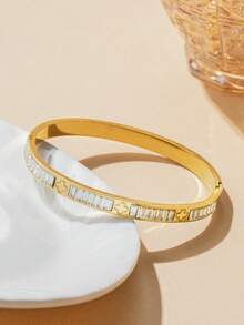 Bộ 3 vòng tay bằng thép không gỉ mạ vàng 18K đính đá Zirconia, bộ vòng tay thời trang dành cho nữ, thích hợp để đeo hàng ngày và làm quà tặng dịp lễ. - Vàng 2 - Xem 5