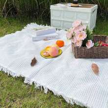 Portable Thickened Picnic Blanket, White Camping Blanket, Beach Towel, Sofa Cover, Outdoor Garden Tent Mat, Waterproof & Warm, Suitable For Home Decor, Photo Shooting, Tear-Resistant, Leisure Mat, Tablecloth, Wall Hanging - White - 查看 2