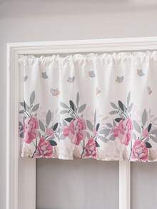 1pc Minimalist Floral Print Curtain, Farmhouse Style Coffee Shade, Short Partition Curtain, Window Door Decor - Multicolor - View 8