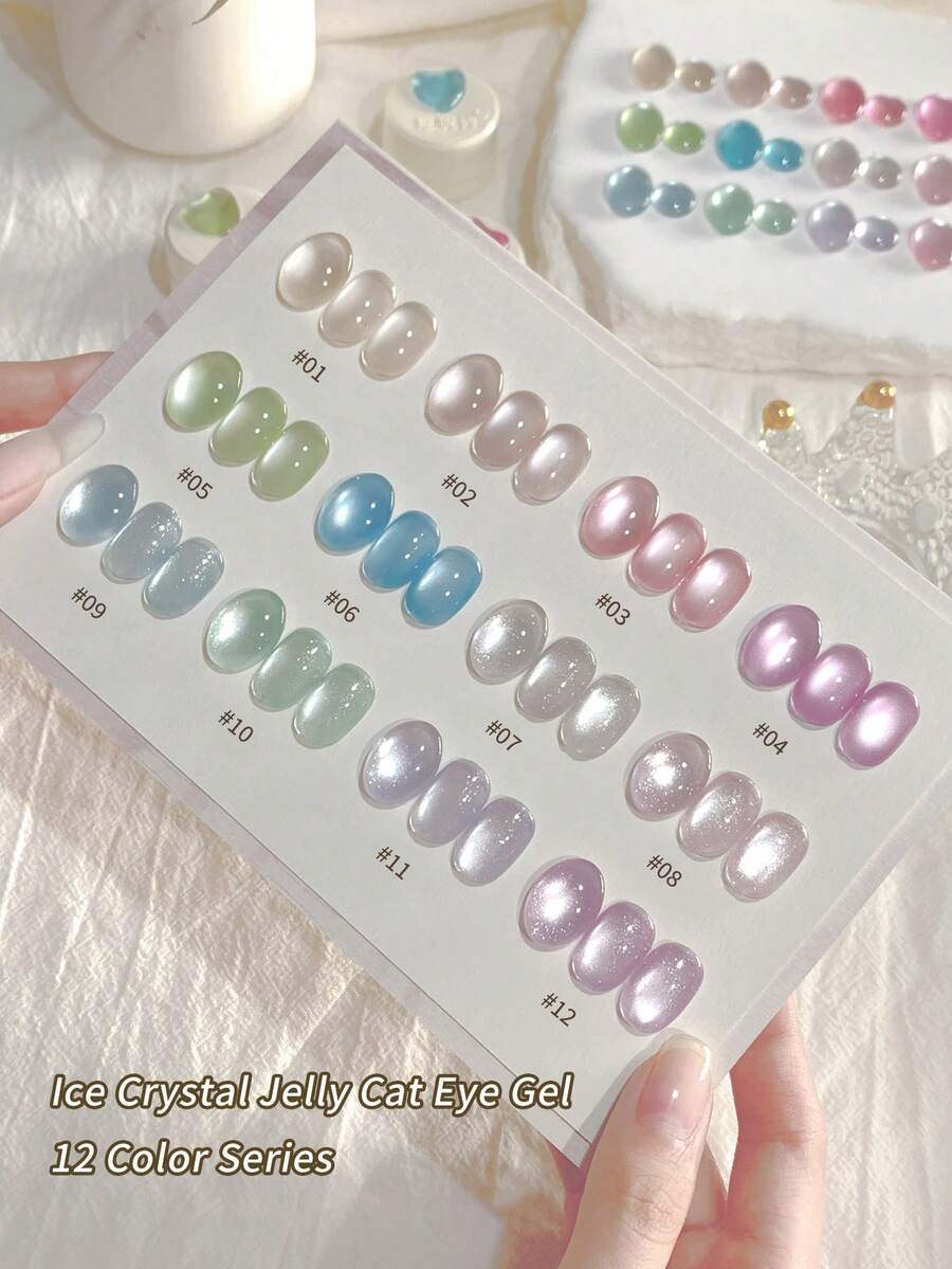 annies 5g 12 Colors Ice Crystal Jelly Cat Eye Gel Polish, Holographic Shiny Cat Eye Gel, Soak Off UV LED Nail Art Gel For Salon Home DIY Manicure 1pc/12pcs - 彩色 - 查看 1