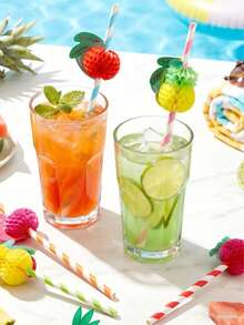 20pcs Honeycomb Tropical Fruit Paper Straws, Disposable Paper Cocktail Straws Suitable For Hawaiian Party, Pool Party, Birthday, Wedding - A - View 4