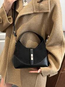 时尚休闲小众女士手提包，新款通勤时尚简约方形包 - 黑色 - 查看 4