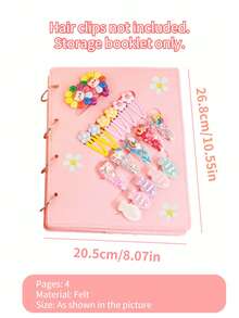 4-Page Felt Hair Accessory Storage Book, Baby Hair Clip Storage Box, Children's Jewelry Storage Book - Pink - View 7