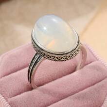 1 pieza Anillo de mujer con patrón minimalista clásico grabado, joya minimalista ovalada, accesorio versátil para uso diario, regalo perfecto para días festivos - Plateado - Ver 4
