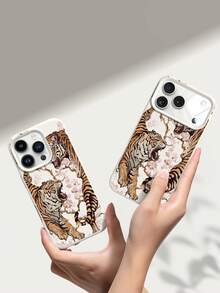 1个老虎樱花图案液态硅胶防震手机壳，兼容苹果Xs/Xsmax/Xr/11/12/13/14/15/16pro/Promax/14/15/16plus/17，男女通用礼品 - 米色 - 查看 5