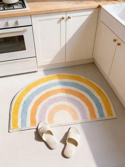 1pc Semi-Circle Bathroom Mat, Rainbow Carpet, Girls' Festival Birthday Gift, Cute Home Decor Rug, Suitable For Bathroom, Kitchen, Entrance, Living Room, Bedroom, Foyer, Small Rug, Carpet, Home Decor, Living Room Carpet, Bedroom Carpet, Washable
