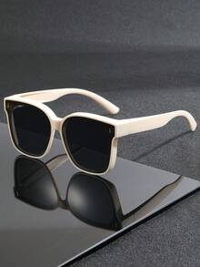 1 Pair Oversized Square Frame Glasses, Minimalist Versatile Design, Fits Over Prescription Glasses, Suitable For Outdoor Gatherings, Vacations, Driving, Also Can Be Used As Photo Props - 彩色 - 查看 15