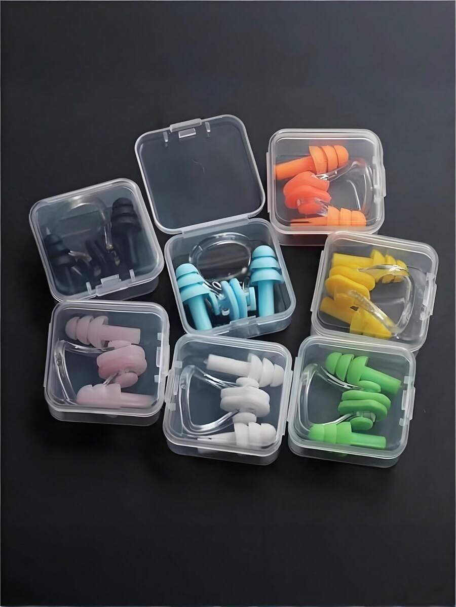 3件套硅胶游泳鼻夹和耳塞套装，防漏专业游泳装备，沙滩必备，泳池配件 - 多色 - 查看 1