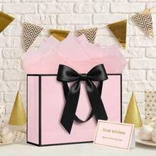 13" Gift Bag With Handles And Bow Ribbon Large Gift Bag With 3 Tissue Paper And 1 Card For Birthdays Baby Showers Wedding Bridal Showers Mother's Day Light Pink - Light Pink - View 5