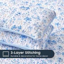 - Floral Quilt Set Coquette Cottagecore Shabby Chic Flower for Women Teen Girls Reversible Lightweight Bedspread Coverlet 3 Pieces Blue White Queen/Full Size - Azul blanco - Ver 7