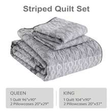Boho Quilt Set Queen Size Gray Farmhouse Quilt Bedding Set Striped Lightweight Summer Bedspread Coverlet Bedding Set 96"x90" 3 Pieces - Gris - Ver 7