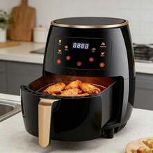 Freidora de Aire Inteligente Multifuncional de 1 pieza - Capacidad de 6L, Horneado de Alta Temperatura a 200°, Cesta de Freír Extraíble, Pantalla Digital y Temporizador, Cocina sin Grasa y sin Aceite, Adecuada para Pizza, Camarones, Bistec, Pollo Frito - Tipo de Enchufe A USA (110-127V) - Ver 1