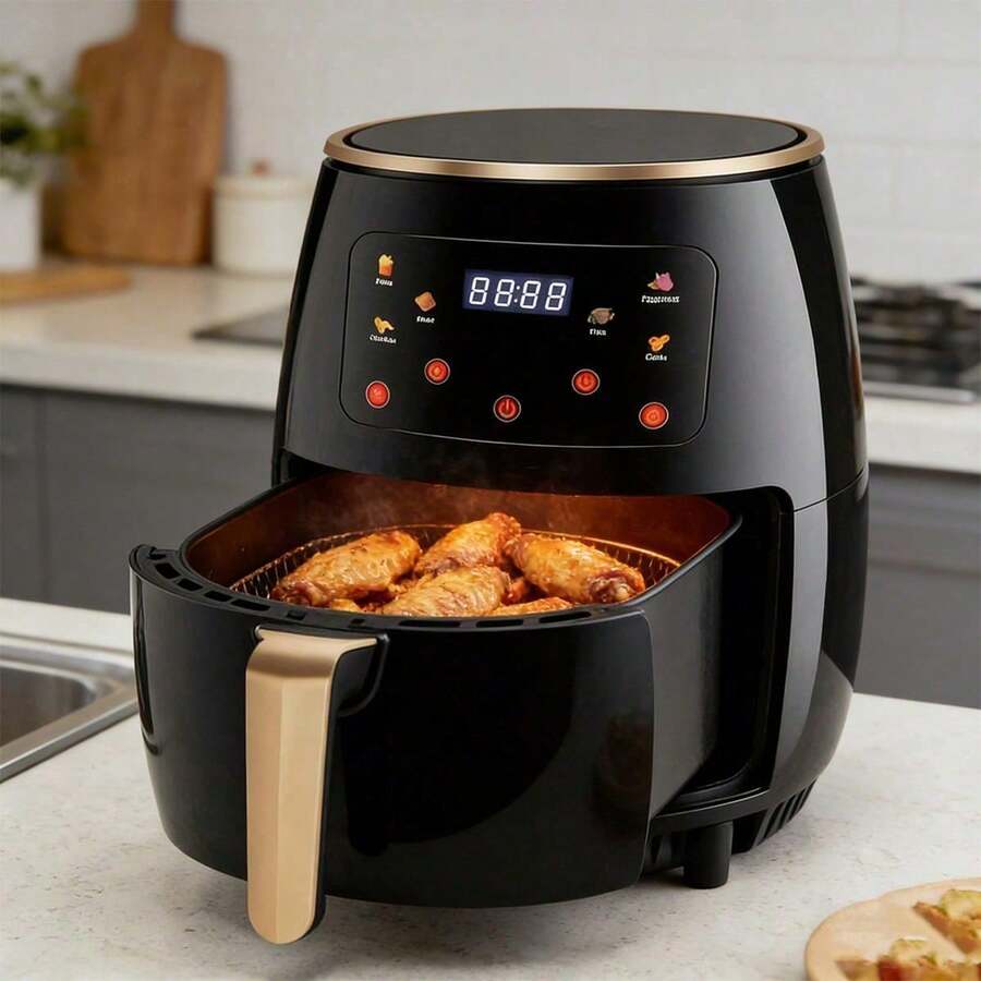 Freidora de Aire Inteligente Multifuncional de 1 pieza - Capacidad de 6L, Horneado de Alta Temperatura a 200°, Cesta de Freír Extraíble, Pantalla Digital y Temporizador, Cocina sin Grasa y sin Aceite, Adecuada para Pizza, Camarones, Bistec, Pollo Frito - Tipo de Enchufe A USA (110-127V) - Ver 1