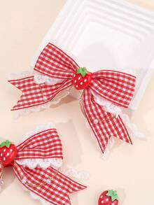 2pcs Strawberry Hair Bows For Women Girls Red Plaid Lace Bow Alligator Clips With Strawberry Accessory Cute Sweet Vacation Bow Hair Clips Adorable Strawberry Checkered Bow Barrettes Women Hair Accessories, Flat Claw Clip, Hair Slide, Hair Claws, Head Accessories, Hairpin - 紅草莓 - 查看 3