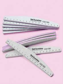 3pcs Crescent-Shaped 100/180 Grit Double-Sided Grey & White Nail Files, Professional Manicure Tools For Shaping & Buffing - Grey - View 1