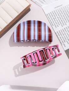 1个休闲复古蓝咖啡条纹发夹，小众高端发夹，适合日常、休闲、上学等场合佩戴 - 彩色 - 查看 10