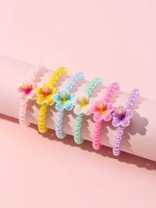 6件套可爱花朵串珠手链、项链、脚链首饰套装，适合春夏、节日、派对、上学、生日等场合，是送给女孩的理想礼物。 - 彩色 - 查看 5