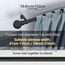 1pc, 5/8 Inch Metal Curtain Rod/Roman Rod/Shower Curtain Rod. Spiral Connector Extends From 45 Inches To 147 Inches, Wall Mounted, Sturdy And Durable. Lantern Decor Curtain Rod Bracket Set, Available In White, Black, Gold, Silver. Modern Classic Style - Multicolor - View 20