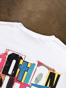 PcsManfinity Dauomo Letter R Graphic Colorful Print Casual Men T-Shirt Summer Outfits - White - View 4