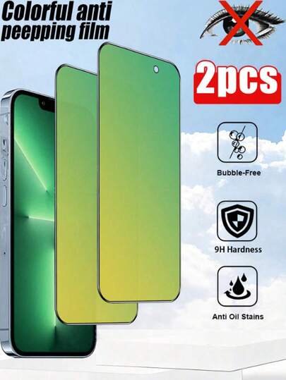 适用于 17/17Pro/17Air/17ProMax/16/15Plus/13/12/11/14Pro 的 2 片装高清彩色镜面屏幕保护膜 - 防刮花高品质彩色薄膜，防指纹，镜面屏幕保护膜，智能手机配件，设备保护