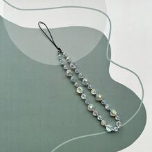 Fashionable Minimalist Iridescent Transparent Crystal Ball Beaded Phone Lanyard, Handmade Phone/Camera Charm - Silver - View 6