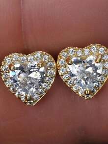 1 par de pendientes con forma de corazón de lujo, versátiles, casuales, retro, delicados y minimalistas, adecuados para negocios, viajes y uso diario - Amarillo Oro - Ver 3