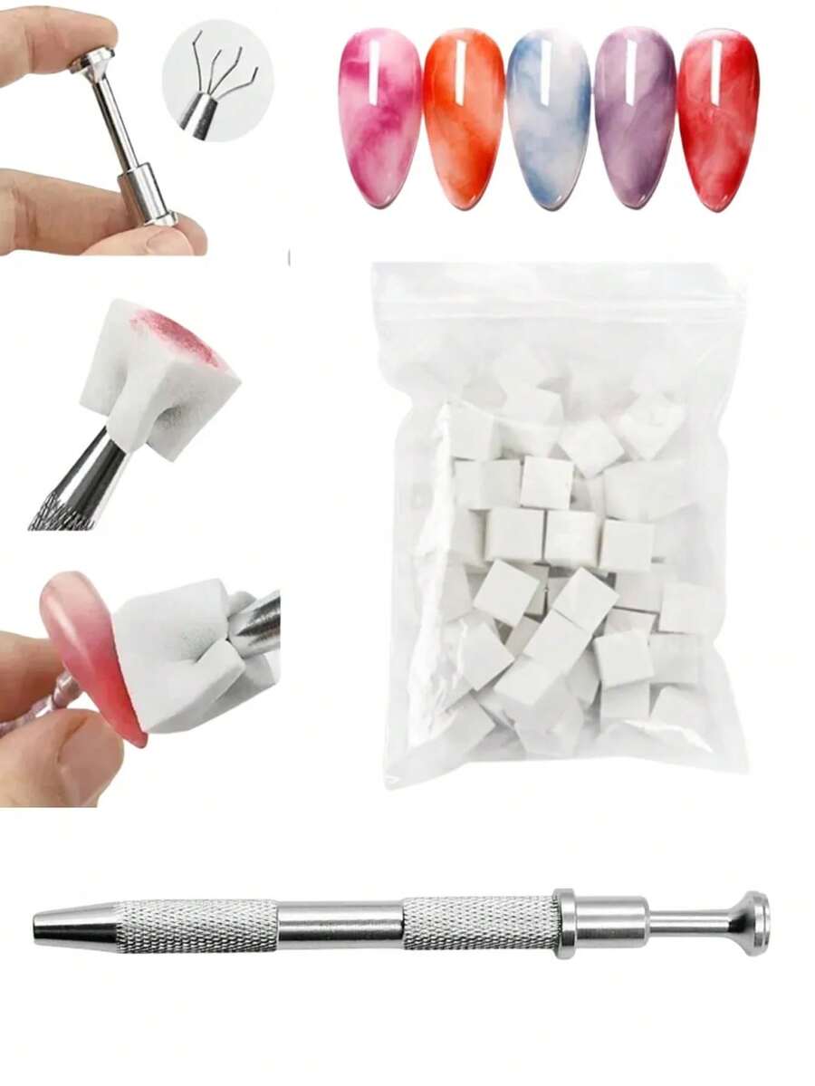 51pcs Sponge Gradient Nail Art Stamper Tools Gel Polish Color Gradient Brush Glitter Powder Dotting Pen For Manicure Tools