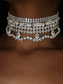 Dây chuyền cổ áo thời trang, dây chuyền choker tua rua hình giọt nước đính kim cương lấp lánh kiểu retro phóng đại dành cho nữ. - Nhiều màu - Xem 3