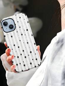 1个条纹闪光星形设计仿皮防震软手机壳，适用于苹果17 Pro Max/16 Pro Max/16 Plus/13 Pro Max/14 Pro Max/13/14/11/12 Pro/11/15 Pro、三星Galaxy S24 Ultra，扬声器孔设计，节日礼物 - 白色 - 查看 7