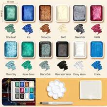 12色珠光水彩调色盘 | 专业闪光渐变DIY迷你调色盘 | 爆款便携式艺术家绘画工具 | 含珠光色卡 | 适用于美甲、手账、插画、水彩画 | 艺术爱好者必备 | 大师推荐礼品套装（含画笔） - 套裝 - 查看 13