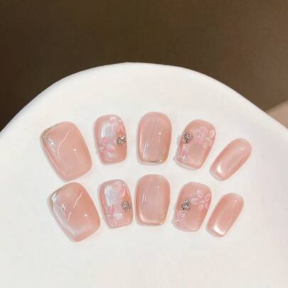 10pcs Handmade,Nail,Press On Nails,Valentine's Day,Gift,Spring And Summer Nails,Round Nails,Spring Nail,Nails Press On,Press On Nails Short,Fake Nails,Short Nails,Press On Nails Acrylic,Handmade Press On Nails,Detachable And Reusable ﻿