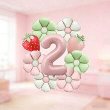 A Strawberry And Flower Birthday Balloon Set Contains Pink Number Foil Balloons, Daisy Foil Balloons And Strawberry-Shaped Foil Balloons. Suitable As Birthday Gifts For Sons And Daughters, As Well As Photo Backdrop Props - View 5