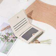 New Tassel Pendant Wallet, Women's Multi-Card Slot Bifold Wallet With Flower Design, High-End PU Leather - Green - View 8