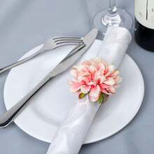 6个花卉图案餐巾环，乡村风天然亚麻餐巾环，手工农舍亚麻餐巾环，适用于婚礼、派对、生日、餐桌、圣诞节、感恩节、居家和户外用餐、新娘送礼会、农舍情人节 - 彩色 - 查看 9