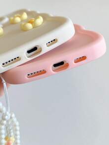 1个柔粉色3D花朵手机壳，波浪边防震，带珍珠挂绳，防震、防滑、防刮花 | 专为 17 Pro Max设计 | 兼容 17/16/15/14/13/12/11系列、S20-S25系列、Note 14/13/12系列和A56 5G | 完美的情人节/新年礼物。 - 粉色 - 查看 6