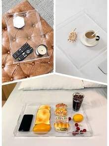 1pc Acrylic Tray, Luxury Transparent Fruit Plate, Hotel & Home Use Storage Tray For Cosmetics, 20cm/30cm/35cm/40cm Thick Transparent Rectangular Acrylic Tray, Plastic Cutlery Holder For Tea Cups And Water Glasses, Simple Style Suitable For Hotel, Living Room, Dining Room, Kitchen, Transparent/Black Acrylic Storage Tray - Transparent - View 8