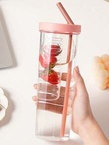 1 pieza Vaso con pajita para té de frutas, vaso portátil de plástico a prueba de golpes y minimalista para bebidas de té de frutas y leche - Multicolor - Ver 4