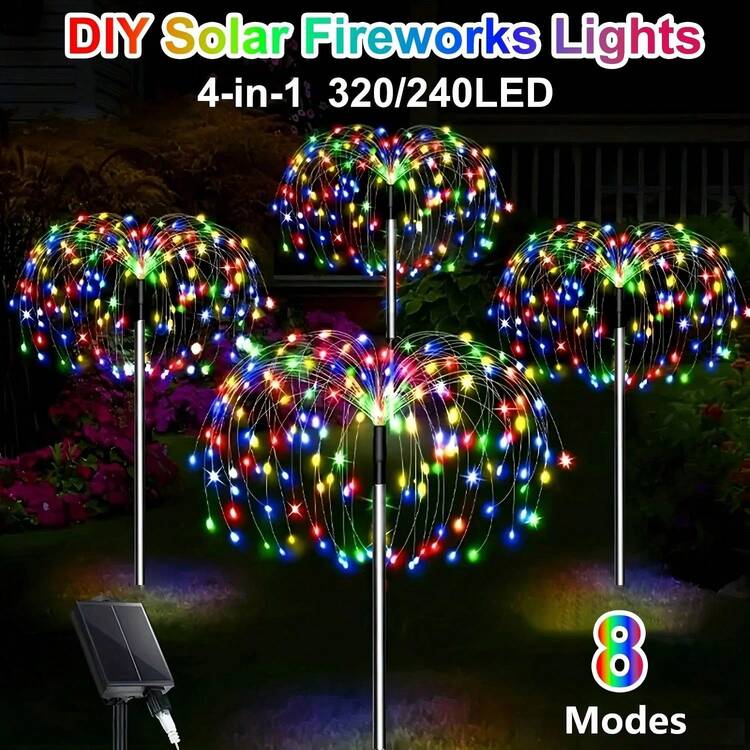 Solar Powered LED Garden Lights, IP65 Waterproof, 8 Lighting Modes, Solar Powered Decorative Lights, Built-In Rechargeable Ni-MH Battery, Non-Detachable Photovoltaic Module, Suitable For Christmas, Yard, Pathway And Villa Decoration, Outdoor Garden Lighting, Applicable For Pathway, Yard And Patio - Multicolor - View 9