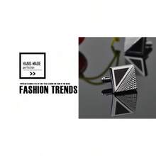 Men's Square Plaid Cufflinks, New Arrival Simple Stripe Check Cuff Links For French Dress Shirts, Fashion Personality Business Casual Jewelry Accessories - Silver - View 3