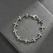 1PC Personalized Punk Style Men's Jewelry Set, Hip Hop Cross Necklace Bracelet, Also Suitable For Women's Y2K Accessories - Silver - View 9