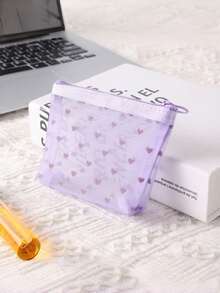 1 pieza Bolsa de maquillaje de red de nailon y poliéster con corazón púrpura, gran capacidad, transpirable, para almacenamiento de lápices labiales, bolsa de ducha liviana de malla con cremallera y asa, bolsa colgante portátil para almacenamiento de baño, que utiliza tecnología de secado rápido, bolsa de aseo portátil - Morado - Ver 10
