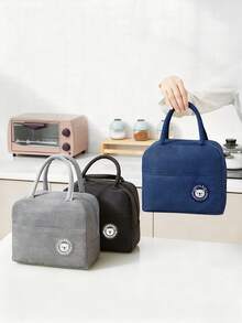 1pc Bear Pattern Insulated Lunch Bag, Thermal Lunch Box Tote - Navy Blue - View 7