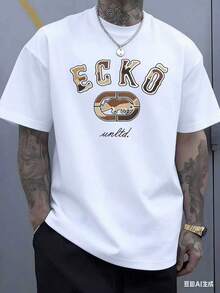 The Iconic ECKO Unltd Graphic Features A Bold Rhino Emblem With Urban Camouflage Lettering Symbolizing Strength Individuality Urban Culture And Authenticity 220g TshirtCasual Short-Sleeve T-Shirts For Men And Women - trắng - Xem 3