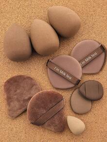 10pcs Makeup Sponge Set, Including: 4pcs Makeup Sponges + 2pcs Makeup Puff + 2pcs Triangle Makeup Puff + 2pcs Mini Makeup Puff - Coffee Brown - View 1