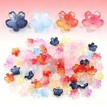 50 piezas Sakura 10mm Cuentas de vidrio 3D, pétalos de cerezo, cuentas sueltas redondas con agujero central para manualidades de joyería DIY, accesorios para el cabello, encantos de teléfono, pulseras, collares, suministros de artesanía de joyería - Cuentas de flor de cerezo - Ver 3